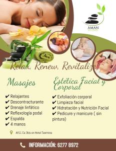 a flyer for a massage class with a woman sleeping at Taormina Hotel and Casino-Adults Only in San José