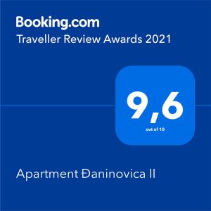 Certifikát, hodnocení, plakát nebo jiný dokument vystavený v ubytování Apartment Đaninovica II