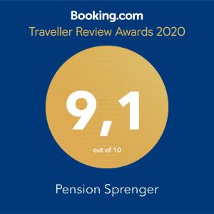 a yellow circle with the text travelling review awards at Pension Sprenger in San Valentino alla Muta