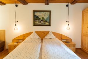 um quarto com uma cama com duas almofadas em Ganoihof apartments em Funes