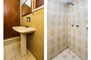 two pictures of a bathroom with a sink at Hotel San Marcos in Los Mochis