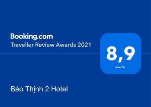Majutusasutuses Bảo Thịnh 2 Hotel olev sertifikaat, autasu, silt või muu dokument