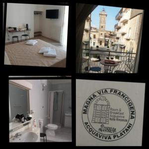een collage van vier foto's van een badkamer en een gebouw bij bed & breakfast Acquaviva di Vullo Vincenzo in Acquaviva Platani