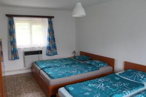 una camera da letto con due letti e una finestra di Chlalupa se zahradou - Chlum u Třeboně a Chlum u Třeboně
