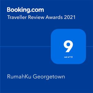 Certifikát, hodnocení, plakát nebo jiný dokument vystavený v ubytování RumahKu Georgetown