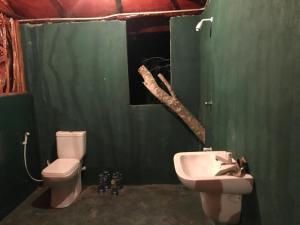 a green bathroom with a toilet and a sink at Yala Eco Tree House in Tissamaharama