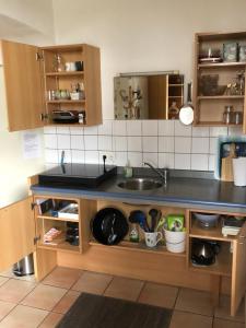 a kitchen with a sink and a counter at Hoeve Het Verre Einder in Heythuysen