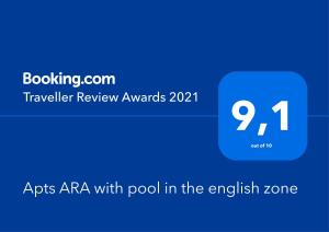 Certifikát, ocenenie alebo iný dokument vystavený v ubytovaní Apts ARA with pool
