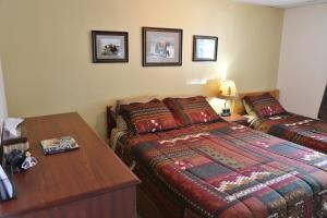 een slaapkamer met een bed en een bureau en een tafel sidx sidx sidx bij House on the Rock B&B in Valdez