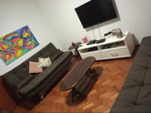 sala de estar con sofá y TV en Conforto em Copacabana, en Río de Janeiro