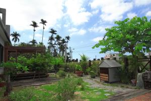 un jardín con muchas plantas y palmeras en Mandheling B&B, en Jian