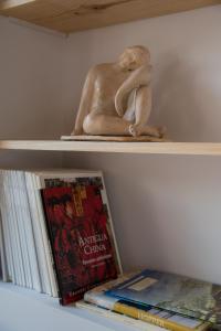 a statue of a man sitting on a shelf with books at Versión Moreno in General Villegas