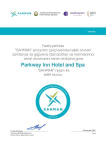 Certifikát, hodnocení, plakát nebo jiný dokument vystavený v ubytování Parkway Inn Hotel & Spa