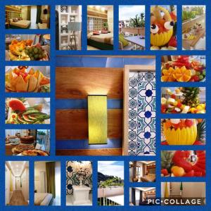 a collage of pictures of food and a room at Melody Sorrento Suites in Sorrento