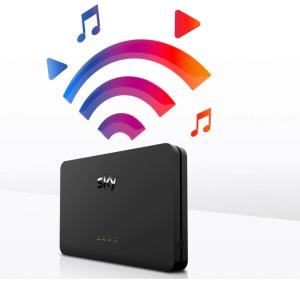 a player and a wifi symbol next to a laptop at Aisiki Living at Upton Rd, Multiple 1, 2, or 3 Bedroom Apartments, King or Twin beds with FREE WIFI and FREE PARKING in Watford