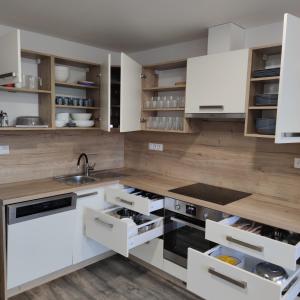 Kuchyň nebo kuchyňský kout v ubytování Ubytování na sklepě u ŠPACÍRA