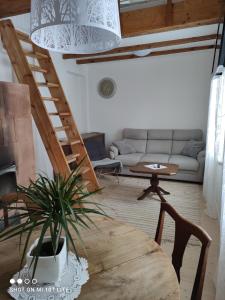 een woonkamer met een bank en een tafel bij Vallikraavi apartment in Tartu