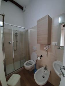 een badkamer met een douche, een toilet en een wastafel bij Agriturismo U muinettu in La Spezia