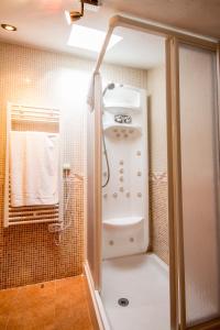 a bathroom with a shower and a toilet in it at Hotel Rural El Paraiso de Gredos in Cuevas del Valle