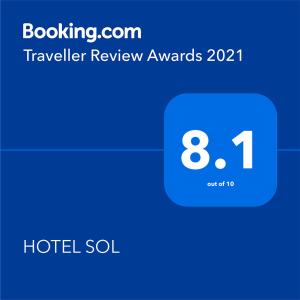 Majutusasutuses HOTEL SOL olev sertifikaat, autasu, silt või muu dokument