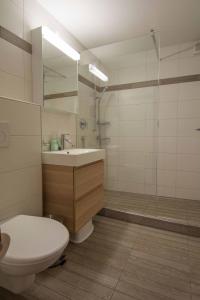 a bathroom with a toilet and a sink and a shower at Ferienwohnung Helios in Adelboden
