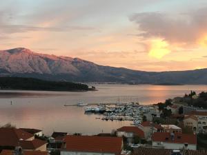 a view of a harbor with boats in the water at Apartments Lumbarda in Lumbarda