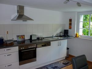 a kitchen with a sink and a stove top oven at LandArt in Olpe