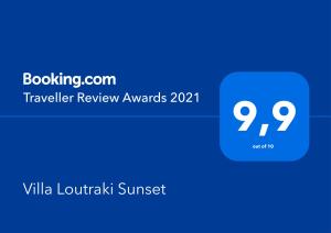 Villa Loutraki Sunset tanúsítványa, márkajelzése vagy díja