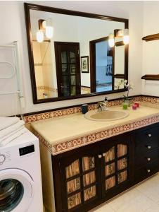 a bathroom with a sink and a washing machine at La Chimenea Verde in Tacoronte