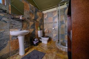 a bathroom with a sink and a toilet at Mulati Luxury Safari Camp in Gravelotte