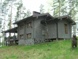 a log cabin on a hill in the woods at Holiday Home Rihka by Interhome in Luopioinen