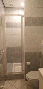 y baño con ducha, aseo y bañera. en Apartment 105, en Julianadorp