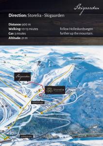 un mapa de una estación de esquí con una pista de esquí en Storelia, en Hemsedal