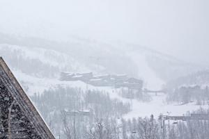 a group of buildings on a snow covered mountain at Storelia in Hemsedal
