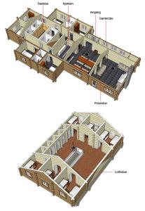 two views of a house with the floor plans at Storelia in Hemsedal