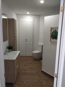een badkamer met een wastafel en een toilet. bij Punta Negra in Puerto de Santiago