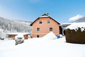 a house covered in snow in front at Ferienwohnung Moser in Sankt Blasen