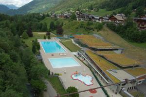 an aerial view of a resort with a swimming pool at Just Morzine - Chalet Luna in Morzine