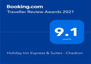 Certifikat, nagrada, logo ili neki drugi dokument izložen u objektu Holiday Inn Express & Suites - Chadron, an IHG Hotel