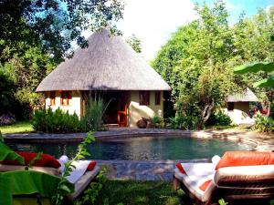 Cabaña pequeña con piscina en un patio en Divava Okavango Resort & Spa, en Bagani