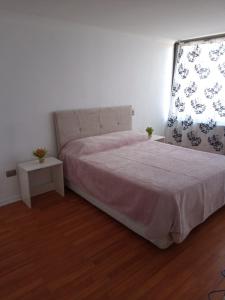 a bedroom with a large bed and a window at Departamento Impecable in Santiago