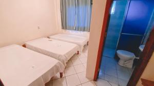 um pequeno quarto com 2 camas e um WC em Nacional Park Hotel Lages em Lages