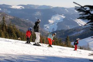un gruppo di persone che sciano su una pista innevata di Grüner Baum Naturparkhotel & Schwarzwald-Restaurant a Todtnau Altre 65 foto