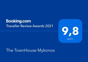 uma imagem dos prémios de revisão televisiva com uma caixa azul em The TownHouse Mykonos em Míconos