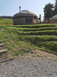 a yurt in the middle of a grassy field at Looe Yurts in Looe