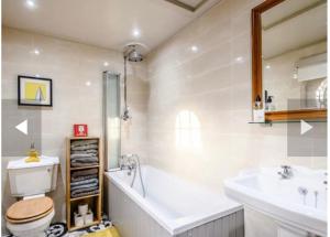 a bathroom with a tub and a toilet and a sink at Chestnut Lodge in East Dereham +30 photos