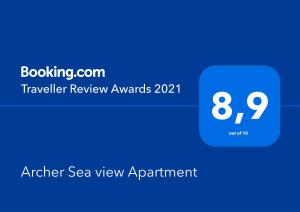 Certifikát, ocenenie alebo iný dokument vystavený v ubytovaní Archer - Sea view apartment