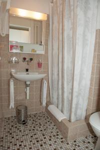 La salle de bains est pourvue d'un lavabo et d'une douche. dans l'établissement Hotel Sporting, à Marbach