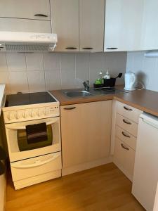 a kitchen with a stove and a sink at Park View Apart in Kouvola