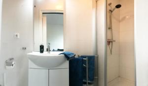 a bathroom with a white sink and a shower at Vakantiehuis Sonnewende in Veere +45 photos